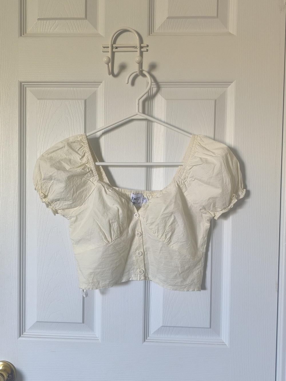 Princess Polly Cream Puff-Sleeve Button Crop Top